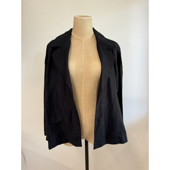 NWT Eileen Fisher black soft Linen shirt Blouse cover button roll up slv SIZE PM - Picture 3 of 11